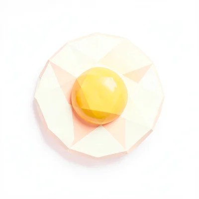 Sunny faceted peach lowpoly fried egg with a butter-yellow yolk dome and triangu