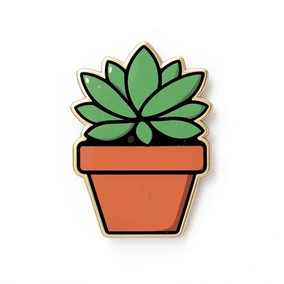 Enamel pin illustration, Little succulent plant in terracotta pot , bold simple 