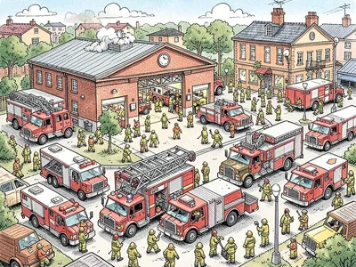 Busy fire station scene