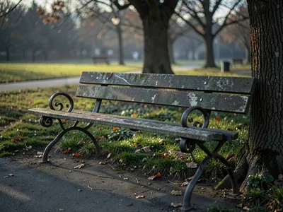 Park bench in fading ambient light