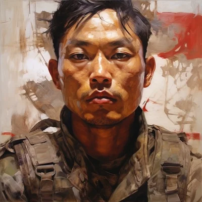Painting portrait by Jenny Saville. burmese soldier