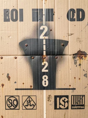A ship's hull at the waterline showing the draft markings — large numerals from 