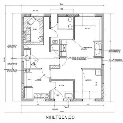unit floor plan with annotations of fixtures and appliances, blueprint