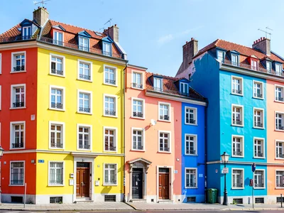 Painted building facades creating palette