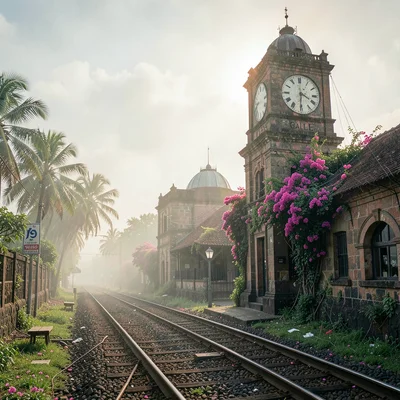 Tropical light on Sri Lankan colonial decay, Colonial-era clock tower at Galle s