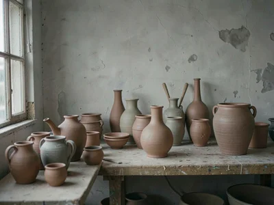 Ceramics studio with pottery