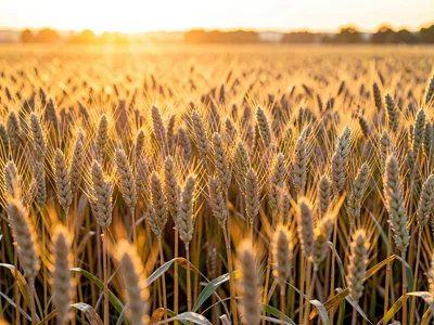 Wheat heads catching golden hour light backlit