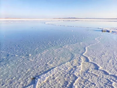 Salt texture visible through thin water layer