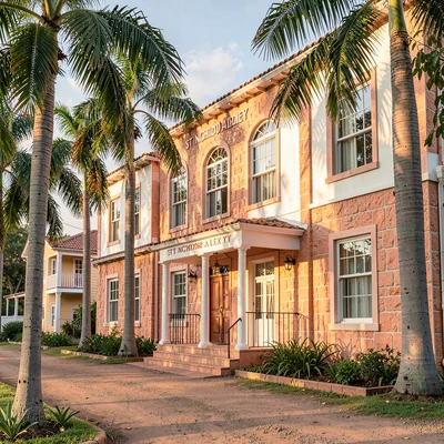 Chattel house colors in Barbados afternoon light, St Nicholas Abbey great house,