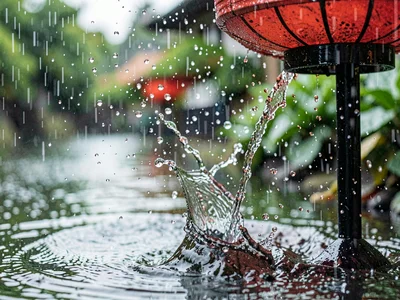 Rain on lantern surface streams