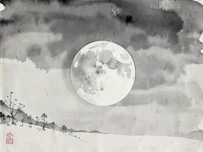 Full moon against empty winter gray