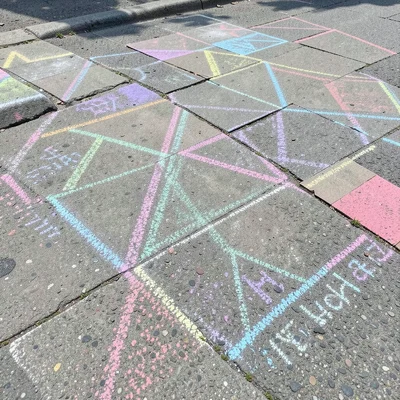 Chalk stencil art: geometric patterns made with cardboard stencils, the sharp ed