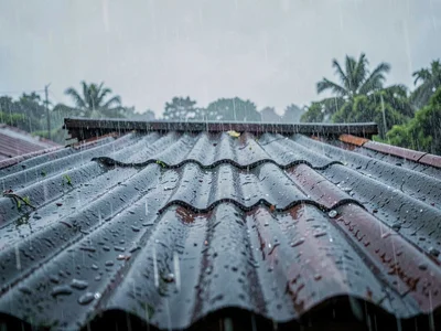 Rain on corrugated roof sound visible