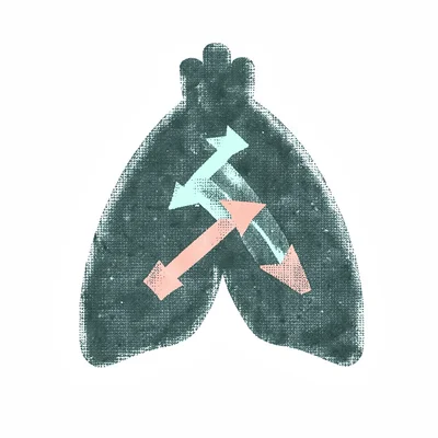 abstract halftone-banded silhouette of a single lung-shape with three halftone a