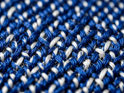 Extreme macro of indigo-dipped denim twill weave, blue warp and white weft threa