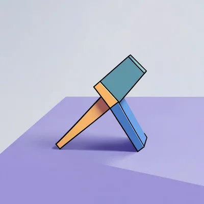 Color-block hero of a folded tripod lying diagonally on a periwinkle color block