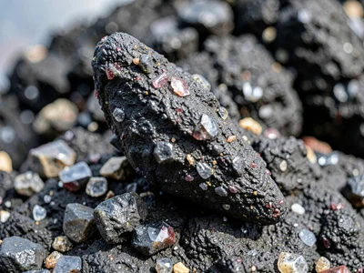 Volcanic bomb showing spindle shape from flight