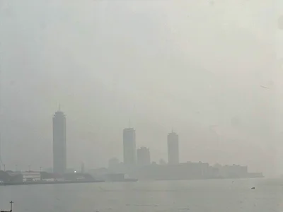 Distant towers fading into smog