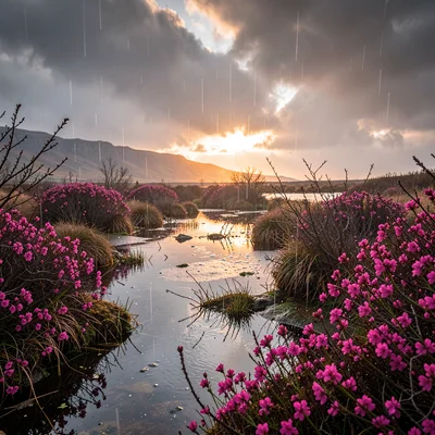 Connemara bog light, Atlantic silver, Wild fuchsia hedge dripping with rain, mag