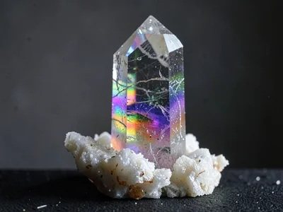 Quartz prism showing internal rainbow
