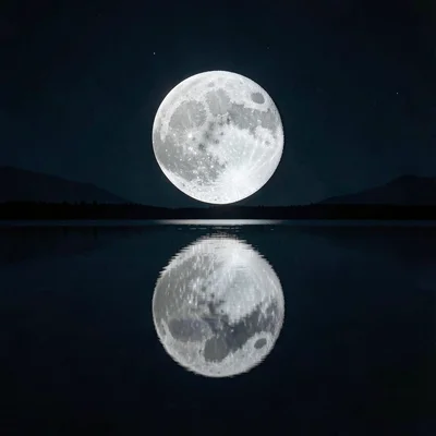 Moon reflected in still water, impossible to determine which is real, square per