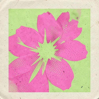 Abstract floral pattern in fluorescent pink and spring green riso layers
