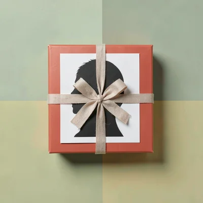 Catalog square of a single archival print box tied with linen ribbon on a sage f