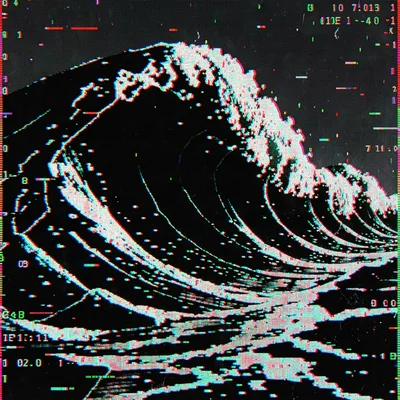 Glitch art illustration, ocean waves as broken data , digital corruption artifac
