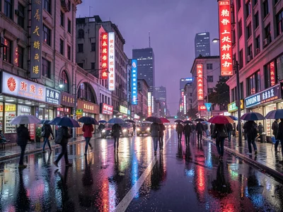 Nanjing Road midnight rain