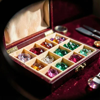 Through the Jaipur gem cutter's eye, faceted light, A jewelry box opened to reve