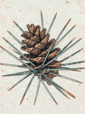 Pine cone and needles, detailed close-up