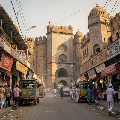 Elaborate decoration surviving dusty Lahore streets, Evening shadows on Lahore F