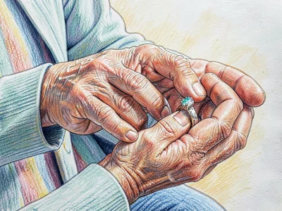 Elderly hands with wedding ring