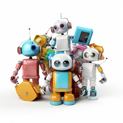 Clean white 3D background multicolor plastilina robot