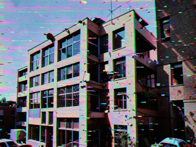 Building photograph with block displacement, rectangular sections teleported to 