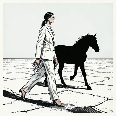 Salt Flat With Black Horse