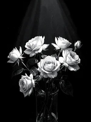 White roses in darkness