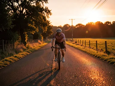 Cyclist on country road at dusk