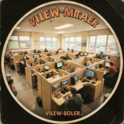 Open-plan office cubicle farm rendered as exciting View-Master travel content