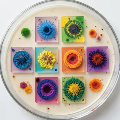 Grid inoculation of eight different species on one plate, each square showing di