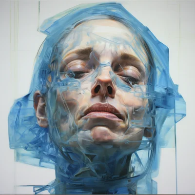Painting portrait by Jenny Saville. papa smurf