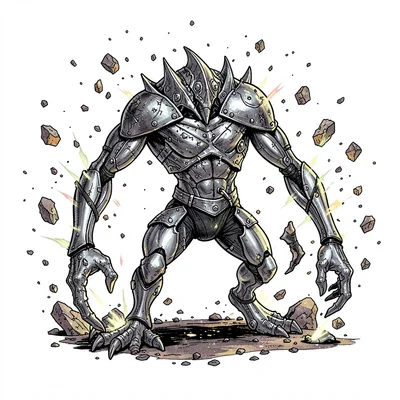 Fantasy creature illustration, a magnetic creature with metallic skin attracting