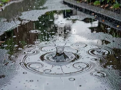 Puddle surface with multiple impact rings