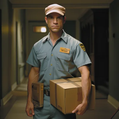 Film still amazon delivery worker. Movie directed by