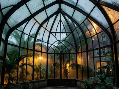 Glasshouse Glowing at Night
