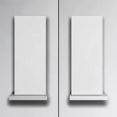 Side-by-side pair of two floor-plan plates separated by a hairline seam, abstrac