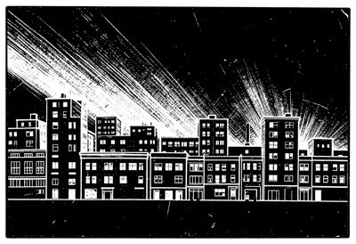 Night cityscape scratchboard