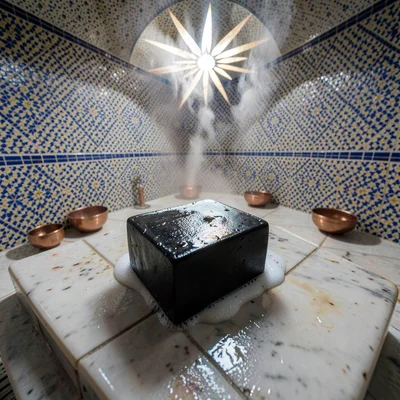 Black Savon Beldi on Wet Marble Overhead