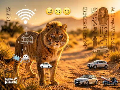 Ancient Egyptian hieroglyphs but they depict modern technology — wifi, emojis, c
