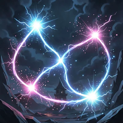 Magic spell effect illustration, lightning chain spell jumping between multiple 